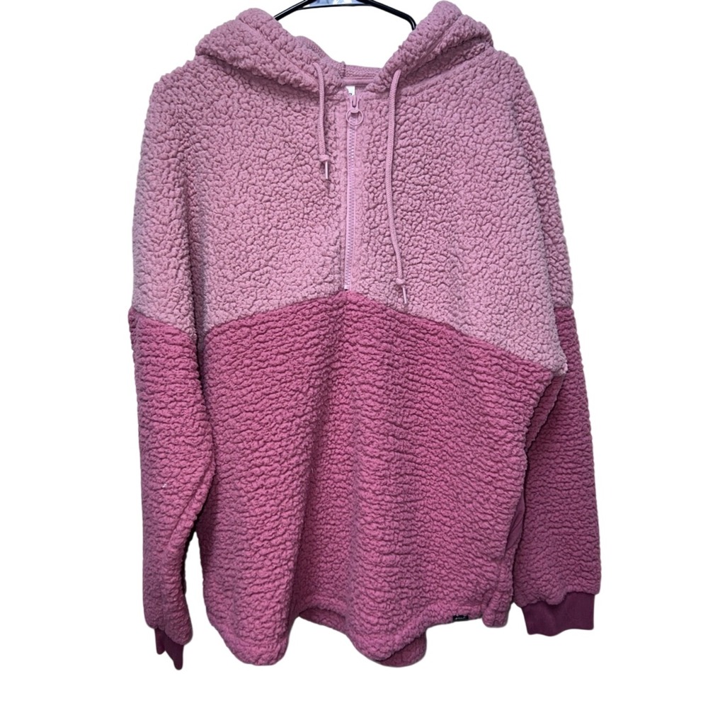 PINK Victoria's Secret Two-Tone Pink Sherpa Half-Zip Hoodie Women Medium - Picture 1 of 5